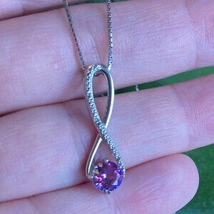 sterling silver necklace w. pink mystic topaz & diamond pendant